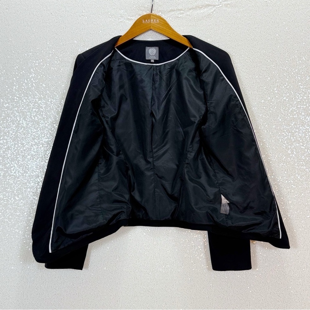 Vince Camuto Black Open Front Blazer Jacket Zip Pocket Career Work Office Womens - Picture 9 of 13